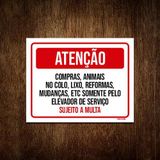 Placa Atenção Compras Animais Lixo Elevador Serviço 18x23