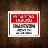 Placa Sinalização - Política De Troca E Devoluções 18x23