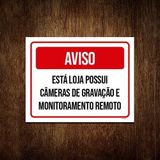 Placa Decorativa Aviso Loja Possui Câmeras Gravação 18x23