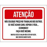 Placa Atenção Não Coloque Preço Trabalho Outros 18x23
