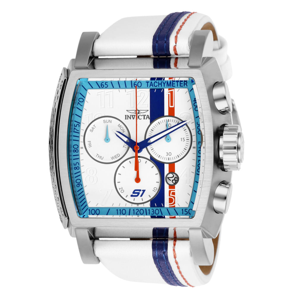 Relgio Masculino S1 Rally Race Team Com Calibre Ronda Z60 - 48mm, Nas Cores Azul, Branco E Vermelho - Invicta.