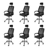 Kit 6 Cadeiras Para Escritório Presidente Tela Mesh Viena 3324 Preto