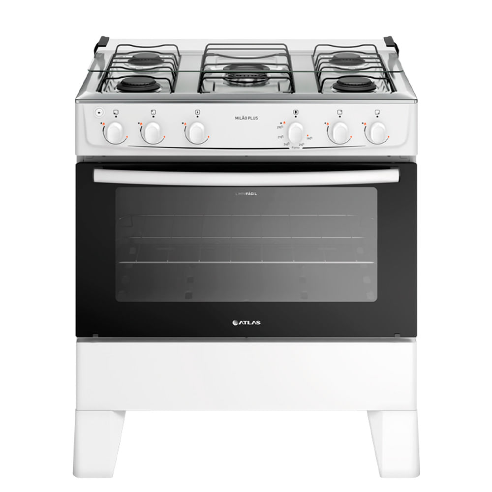 Fogão 5 Bocas Branco Com Mesa Inox Atlas Milão Plus