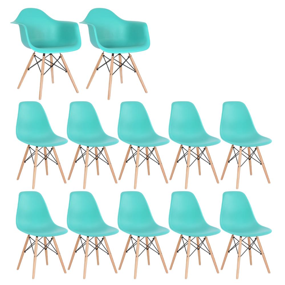 Kit 2 Cadeiras Eames Daw Com Braços + 10 Cadeiras Eiffel Dsw Verde Tiffany