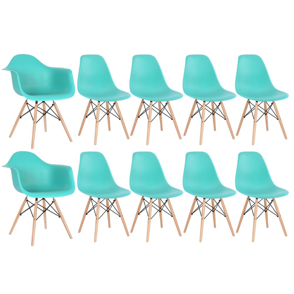 Kit 2 Cadeiras Eames Daw Com Braços + 8 Cadeiras Eiffel Dsw Verde Tiffany