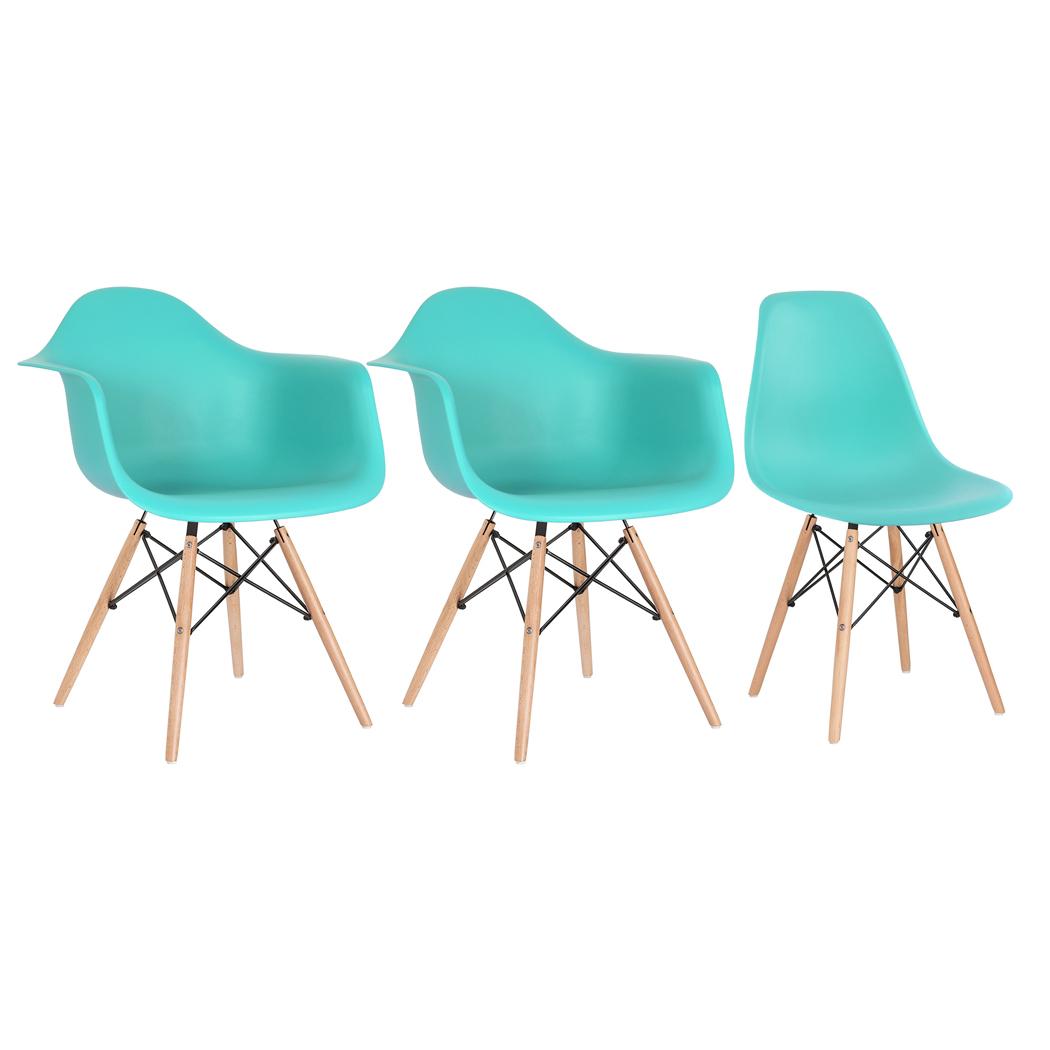 Kit 2 Cadeiras Eames Daw Com Braços + 1 Cadeiras Eiffel Dsw Verde Tiffany