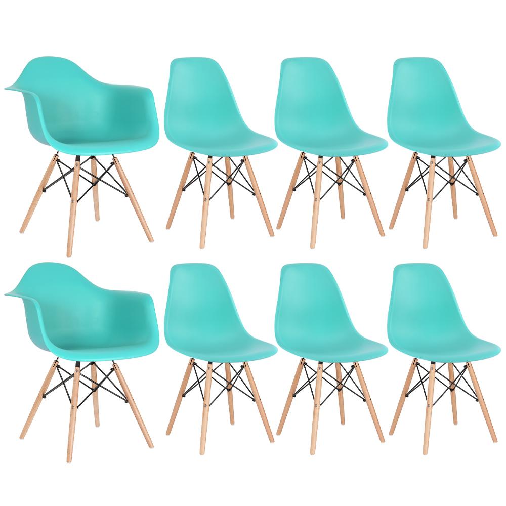 Kit 2 Cadeiras Eames Daw Com Braços + 6 Cadeiras Eiffel Dsw Verde Tiffany