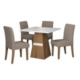 Conjunto De Mesa Sala De Jantar Trieste 0,90m Quadrada Com 4 Cadeiras Estofado Suede Madeirado/mascavo