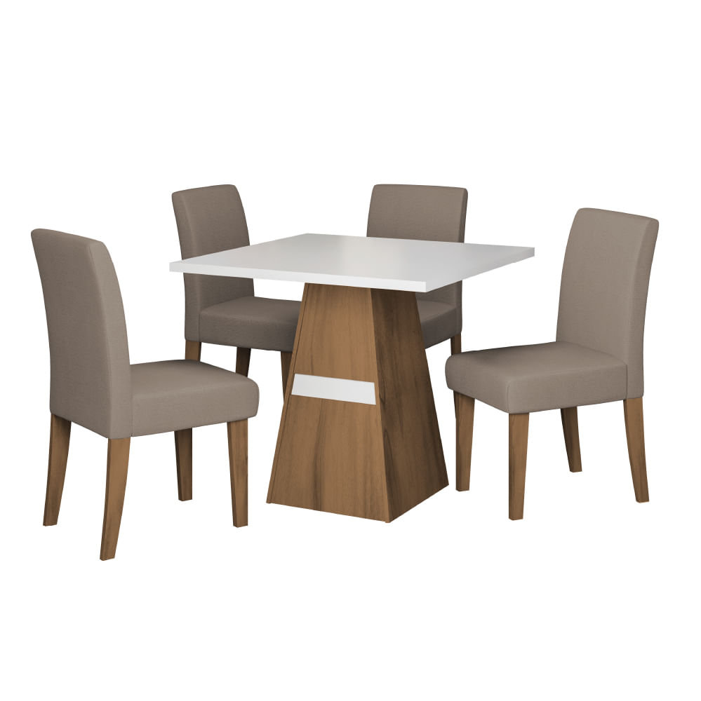 Conjunto De Mesa Sala De Jantar Trieste 0,90m Quadrada Com 4 Cadeiras Estofado Suede Madeirado/mascavo