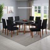 Conjunto Sala De Jantar Mesa Anna Madeira Maciça Com Vidro Quadrado Com 8 Cadeiras Dalia