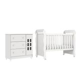 Dormitório Infantil Berço Americano Mini Cama 2 Em 1 Com Rodízios Mimo E Cômoda Luna Branco Branco