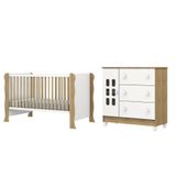 Dormitório Infantil Berço Americano Mini Cama 2 Em 1 E Cômoda Luna Branco-madeirado Bra-mad No