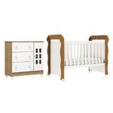 Dormitório Infantil Berço Americano Mini Cama 2 Em 1 Com Rodízios Mimo E Cômoda Branco-madeirado