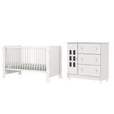 Dormitório Infantil Carolina Baby Berço Americano Mini Cama 2 Em 1 E Cômoda Luna Branco Branco