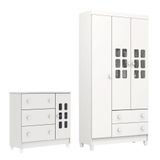 Quarto De Bebê Cômoda E Guarda Roupas Infantil 4 Portas 5 Gavetas Luna Branco Carolina Baby