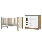 Dormitório Infantil Berço Americano Mini Cama 2 Em 1 Luna E Cômoda Para Quarto Bebê Branco-madeirado