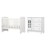 Dormitório Infantil Berço Americano Mini Cama 3 Em 1 Cômoda Para Quarto Bebê Branco Carolina Baby