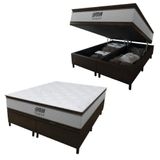 Cama Box Baú King Gazin Colchão Molas Ensacadas Com Pillow Top Tower 193x203x75cm Branco-marrom