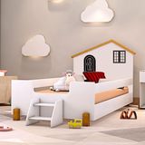 Cama Montessori Casinha Solteiro Com Escadinha Branco Preto Belíssima Divaloto