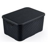 Kit 12 Caixa Organizadora Rattan Preta 7 Litros Tampa 25588
