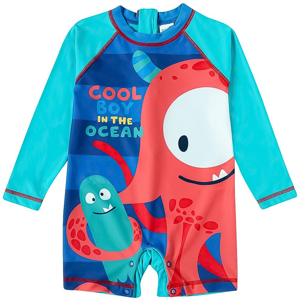 Macaquinho Praia Manga Longa Tip Top Monstrinhos Uv50+ 2025146 - Azul Turquesa - 2t