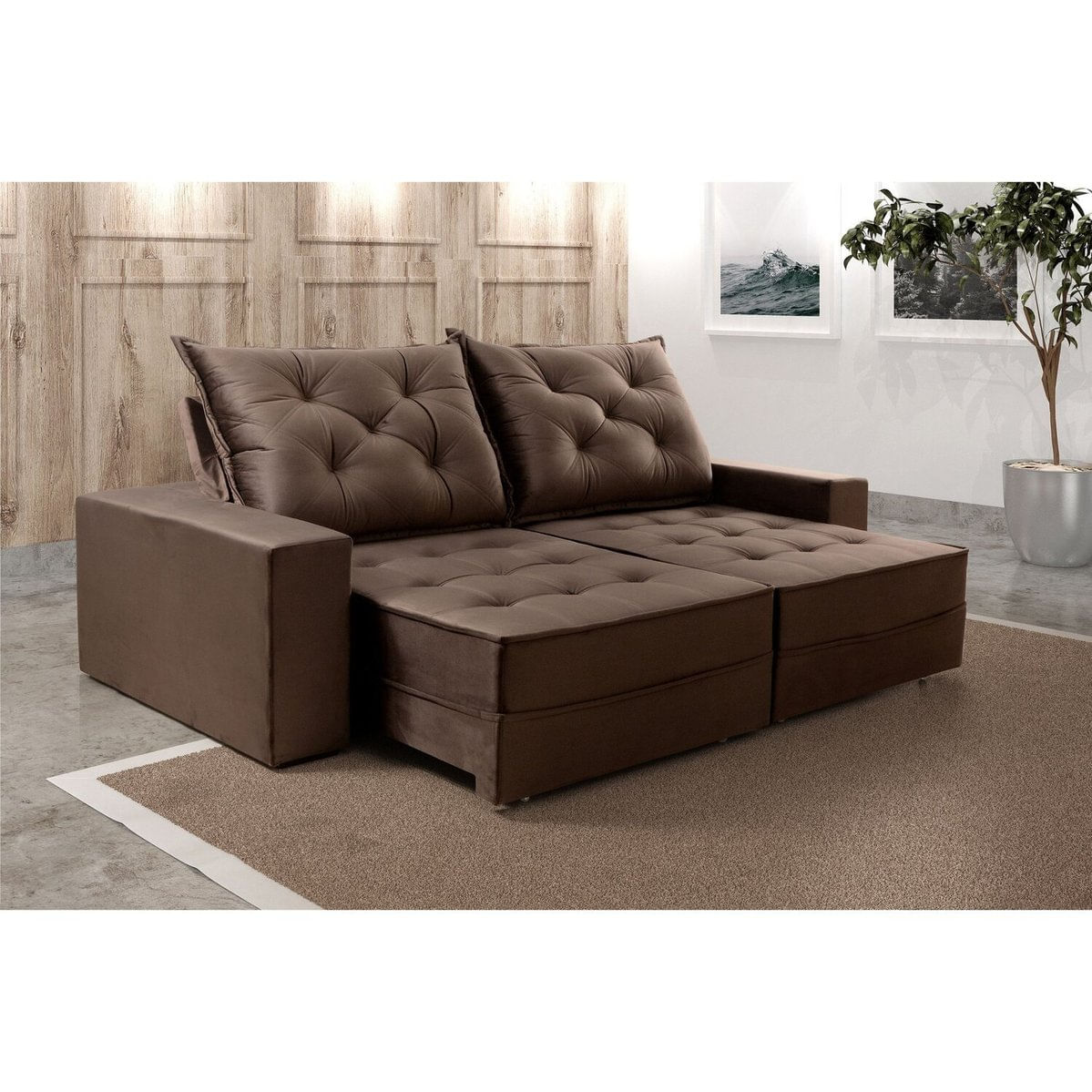 Sofá Retrátil E Reclinável 3 Lugares 230cm Ágata Suede Marrom