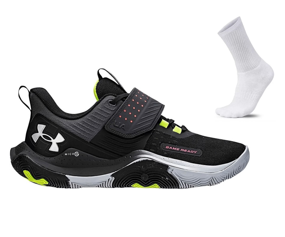 Tênis Under Armour Buzzer Se Black/h.yellow/silver + Par De Meias