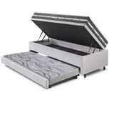 Bicama Box Baú 88x188 Courino Linho Branco Com Colchão Black Graphite Molas Ensacadas Anjos