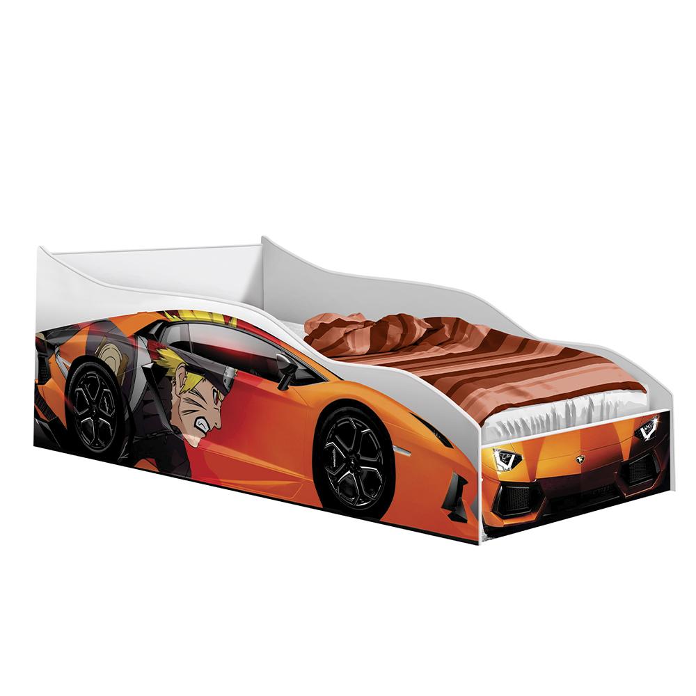 Cama Quarto Infantil Carro Com Colchão Laranja