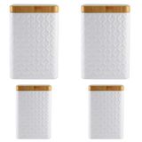 Kit 4 Latas Porta Mantimento Tampa Bambu Açúcar E Café