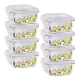 Conjunto 8 Potes Vidro 320ml Hermético 4 Travas Alimentos