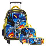 Kit Mochila Infantil Masculina Rodinha Batman 3d Resistente