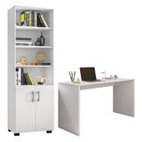 Mesa Para Computador Gávea E Livreiro Office Com Portas Pequenas Branco Trama - Móveis Leão