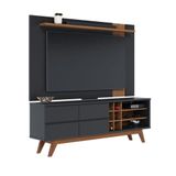 Rack Bancada Ambiente Noronha E Painel Para Tv Extensivo Leme Preto Acetinado Noce Milano - Colibri