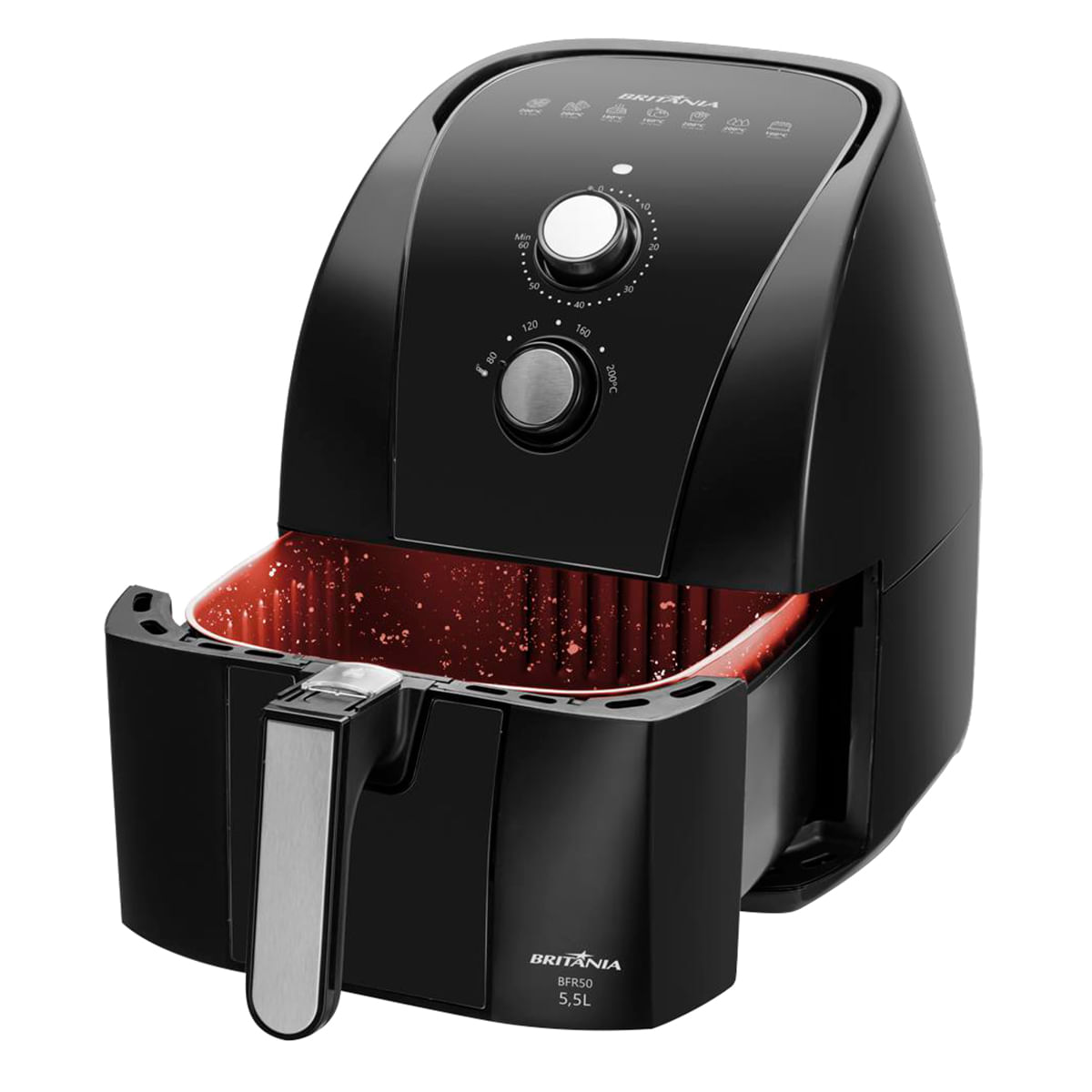 Fritadeira Elétrica Sem Óleo Air Fryer Britânia 5.5L 1500W BFR50 Redstone Preto com Inox 220V