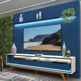 Rack Com Painel Ripado Para Tv Até 85 Polegadas Led 3 Gavetas Com Pés 230cm Nobre Azul Royal/off White