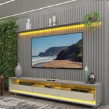 Rack com Painel Ripado para TV até 85 Polegadas LED, 3 Gavetas com Rodízios, 230cm, Naturale Cinza/Off White