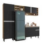 Cozinha Modulada 2,30m Compacta Vanessa Com Balcão Preto E Amêndoa Ajl