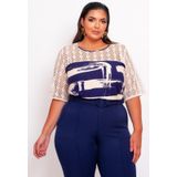 Blusa Feminina Plus Size Com Renda Nas Mangas