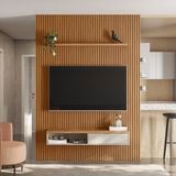 Painel Ripado Modular 1 Nicho 1 Prateleira Linea Brasil Nature/Off White