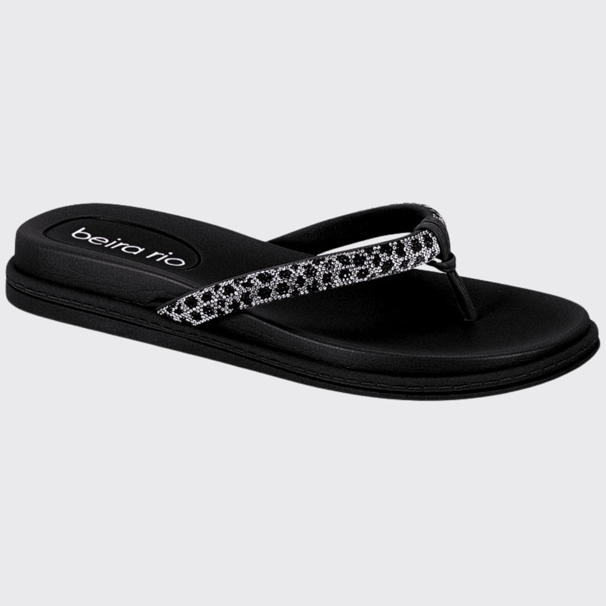 Tamanco Rasteira Feminina Flat Strass Brilhantes Beira Rio 8513.101.28392 - Cristal/preto - 36