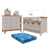 Berço Americano Mini Cama E Cômoda Infantil Antonella Off White Caramelo Com Colchão Ortobom