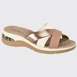 Tamanco Chinelo Feminino Slide Anabela Ultra Conforto Modare 7183.100.28147 - Ouro Rosado/branco Off - 35