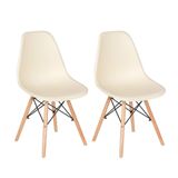 Kit 2 Cadeiras Charles Eames Eiffel Dsw Com Pés De Madeira Clara Creme Creme