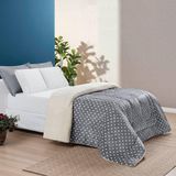 Edredom Coberdrom Romantico Poá Queen Sherpa E Manta Flannel - Cinza