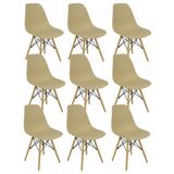 Kit 9 Cadeiras Charles Eames Eiffel Wood Design Bege