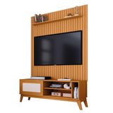 Rack Bancada Caribe Com Painel Ripado Para Tv Até 55 Polegadas Mega Cedro Edn Cedro