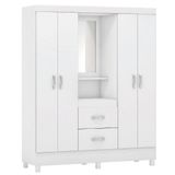 Guarda Roupas Casal Capela 4 Portas Com Espelho 2 Gavetas Branco/rosa Flex Lord Demóbile Branco/ros