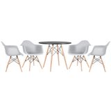 Mesa Redonda Eames 90 Cm Preto + 4 Cadeiras Eiffel Daw Cinza Claro