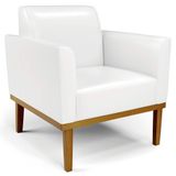 Poltrona Decorativa Base Madeira Castanho Maressa Sintético Pu Branco